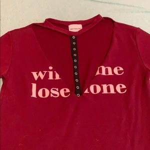 maroon logo v-neck t-shirt